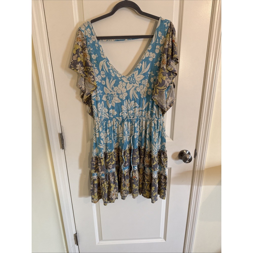 Daily Practice by Anthropologie Floral Tiered Ruffle Mini Dress Blue Medium